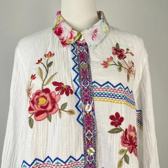 NWOT Coldwater Creek Floral Artful Embroidery Gauze Blouse Shirt Size 1X - Picture 3 of 16